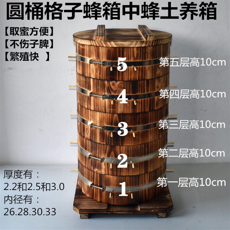 中蜂蜂箱土养蜂箱圆桶蜂箱大户养殖蜂箱多功能强蜂杉木格子蜂箱
