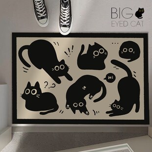 HY爱小黑猫派对入户防滑地垫大门玄关耐磨耐脏吸尘丝圈地毯