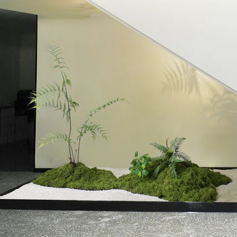 室内仿真绿植造景苔藓假植物堆景酒店橱窗楼梯下景观布置