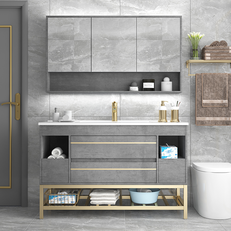 浴室柜洗脸手盆柜组合落地式卫生间洗漱台池现代简约卫浴套装镜柜