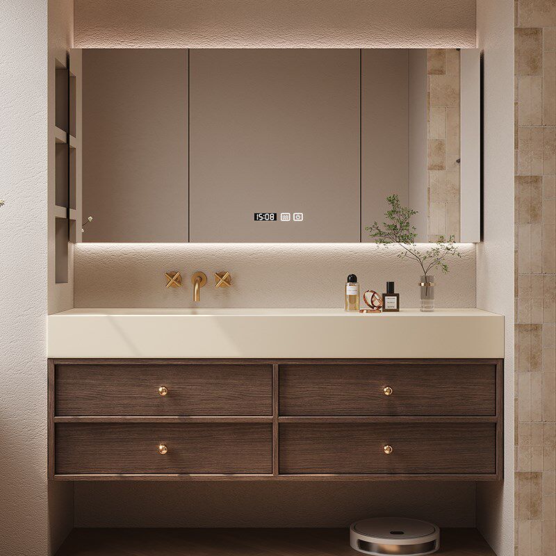 中古风岩板热弯无缝一体盆浴室柜洗漱台洗手盆洗脸台盆