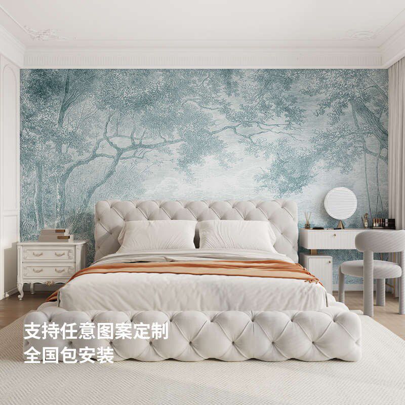 环保法式无缝墙布现代墙纸卧室客厅电视背景墙壁纸定制壁画