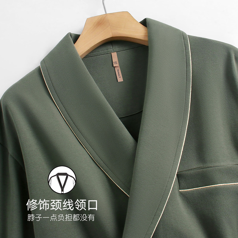 【柔感】睡衣男士睡袍男款浴袍式大衣春秋款秋季和服纯棉长袖长款