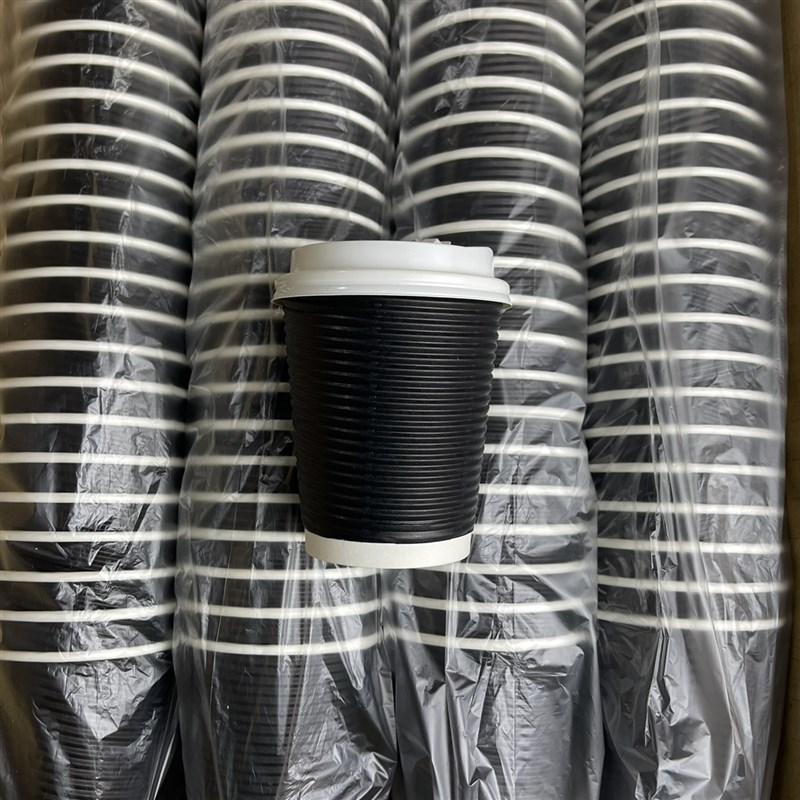 黑色瓦楞咖啡纸杯【500只】加厚包邮防烫一次性奶茶8A/14A/16A