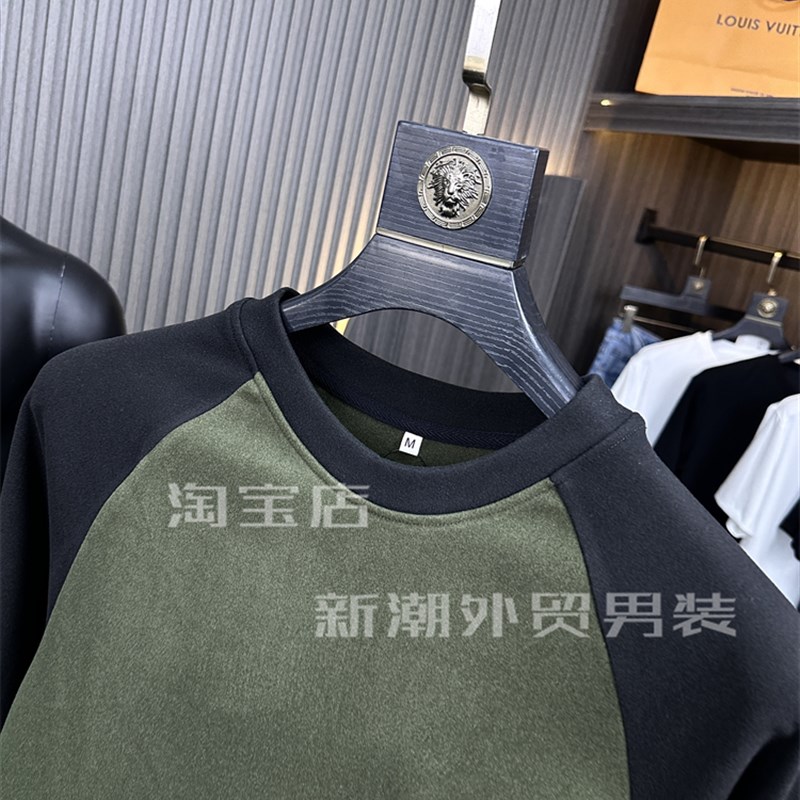 插肩袖~AB德绒自发热!柜400+!秋冬男士保暖圆领打底衫卫衣T恤潮