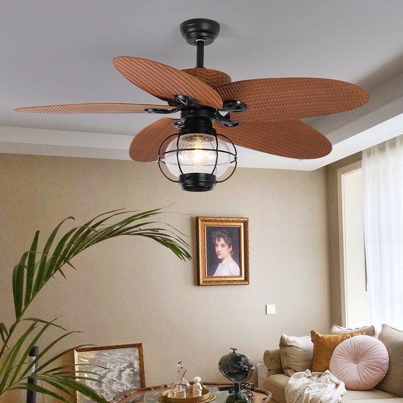 变频静音美式电风扇灯餐厅客厅复古吊扇灯卧室装饰遥控家用智能灯