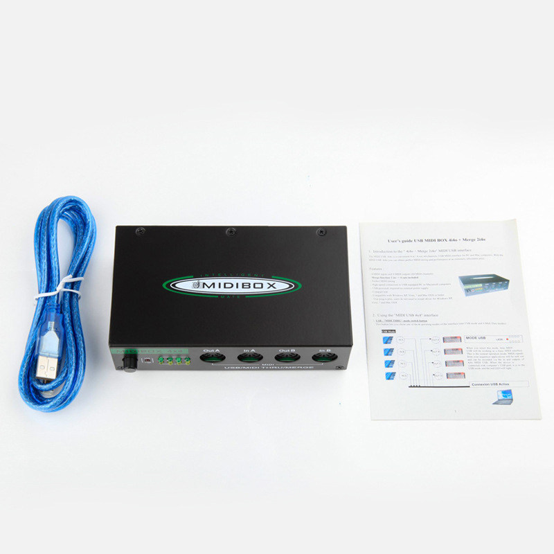 USB MIDI音乐编辑盒4进4出分线控制转换器4X4MIDI带合并功能merge