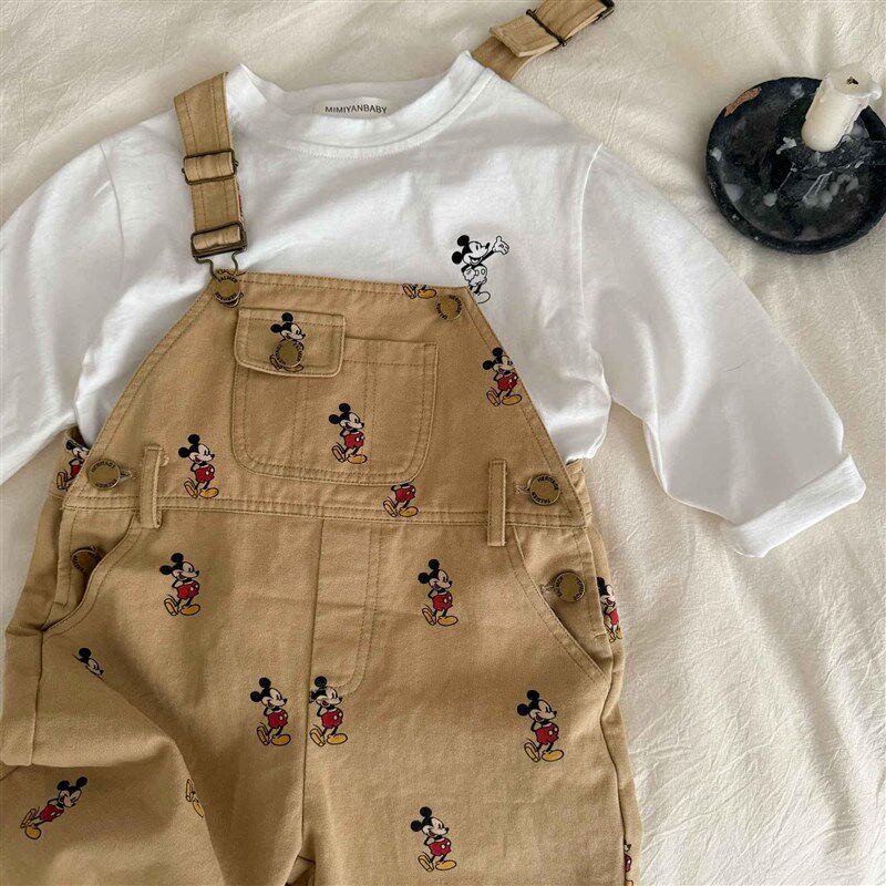 儿童背带裤男2025春秋款小童休闲长裤子满印宝宝卡通连体裤女纯棉