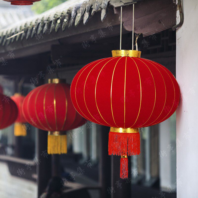 大红灯笼绸缎新年春节商场物业户外防水大门口阳台挂饰乔迁装饰