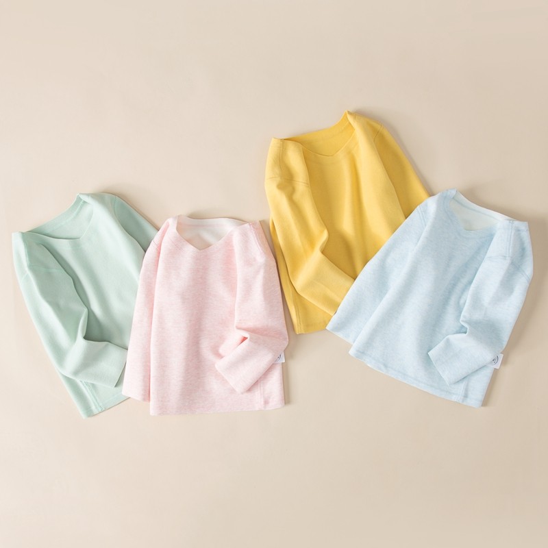 无骨德绒保暖内衣打底衫婴儿无痕上衣婴幼儿加绒宝宝V领发热秋衣