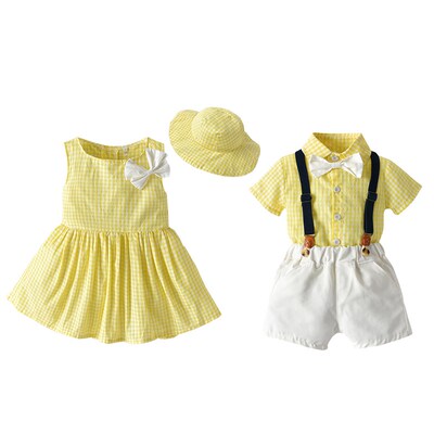 龙凤胎宝宝棉纱舒适套装双胞胎夏装男女儿童北欧风兄妹装出游衣服