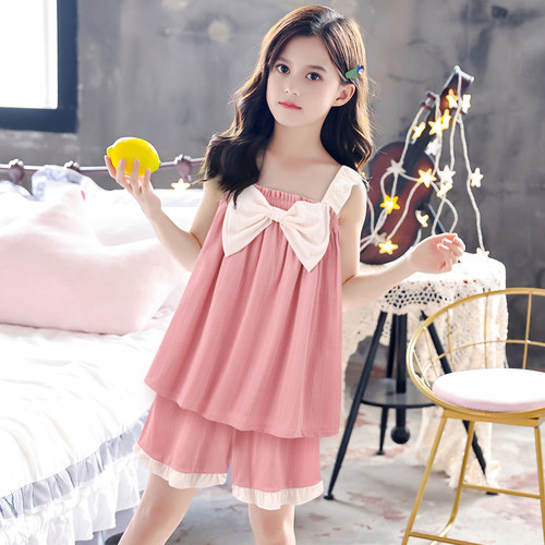 女童睡衣夏季洋气公主风吊带短裤纯棉2023年新款可外穿家居服套装