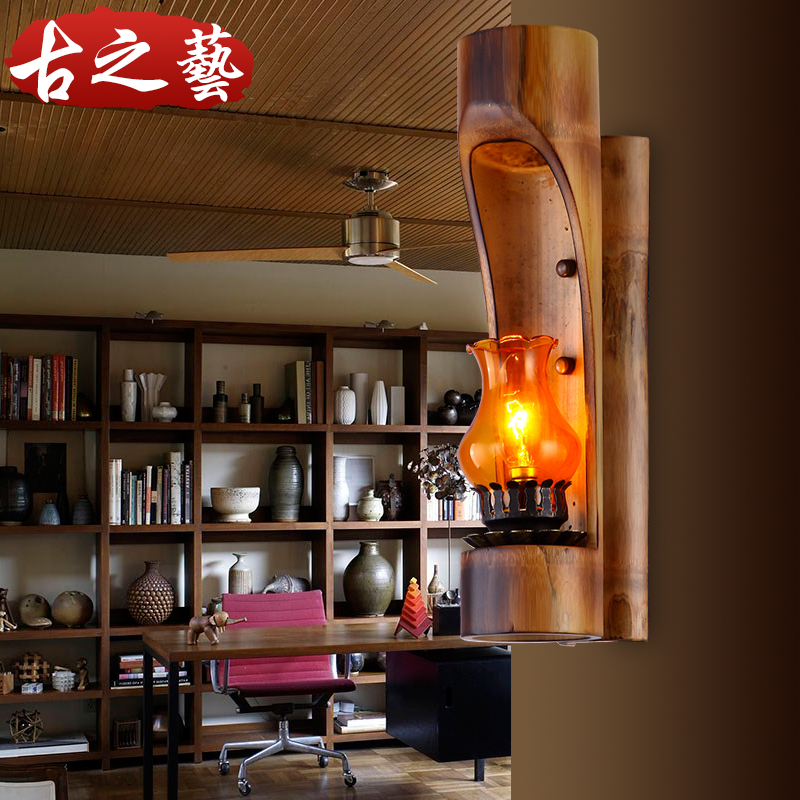 中式仿古竹艺个性创意壁灯床头灯复古怀旧酒吧灯过道灯茶楼灯具