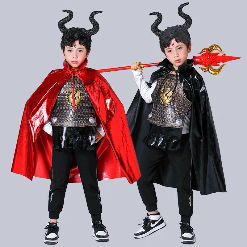 西游记牛魔王服装成人儿童万圣节化妆舞会小妖怪牛角恶魔披风斗篷