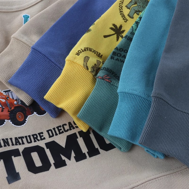 日单儿童春秋薄毛圈卫衣卡通恐龙新干线休闲套头童装外套100-120