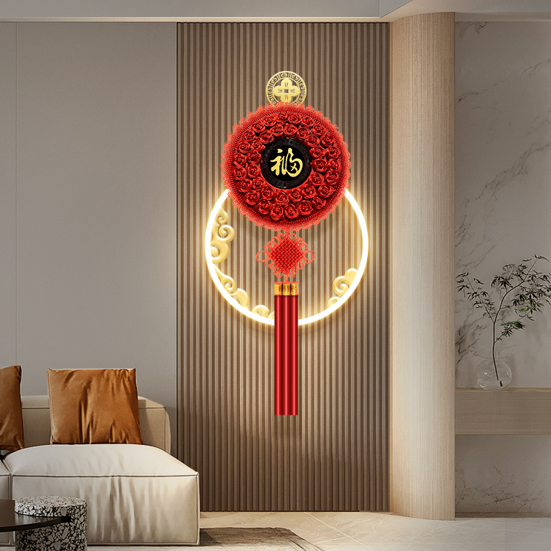 玄关福字挂画立体实物中国结走廊尽头led灯装饰画高级感发光壁画图片