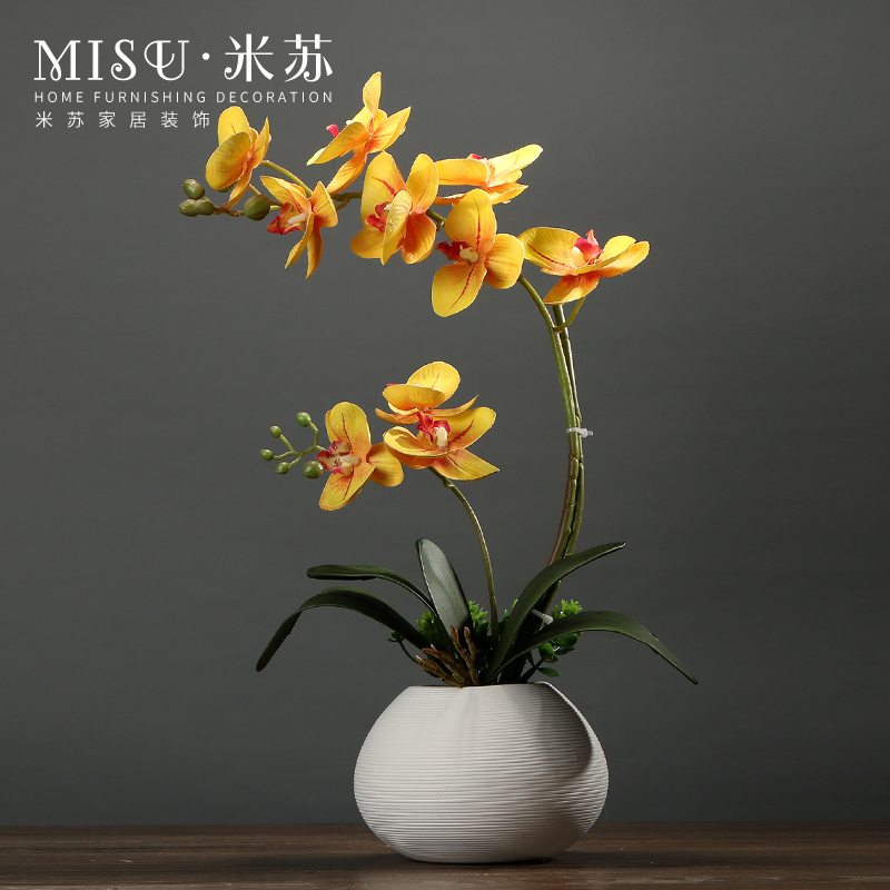 中式仿真蝴蝶兰花艺装摆件创意客厅餐桌假花桌面小盆栽装饰摆设