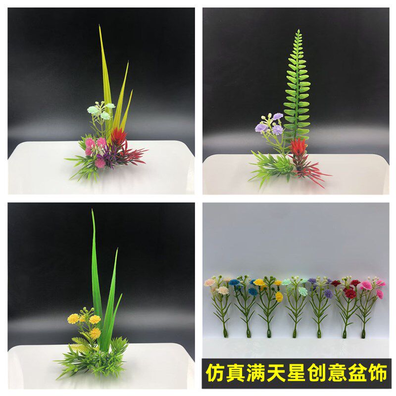 仿真满天星塑料摆盆装饰假酒店刺身寿司冷菜创意盆饰草