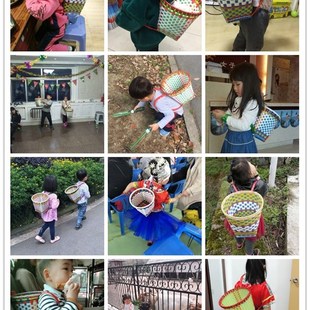 四川纯手工编织塑料儿童舞蹈道具幼儿园游戏小背篓背篼背筐