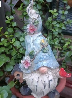 甘道夫小矮摆件木雕复古做旧人物花园庭院装饰民宿地精桌面摆设