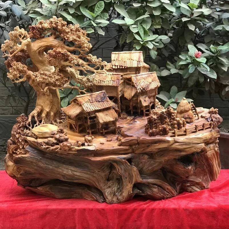 崖柏雕刻黑油木头根雕天然随形艺术品山水老料木
