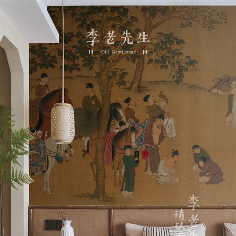 复古壁布墙纸古典饭店装修仕女酒楼客厅背景墙壁纸摄影