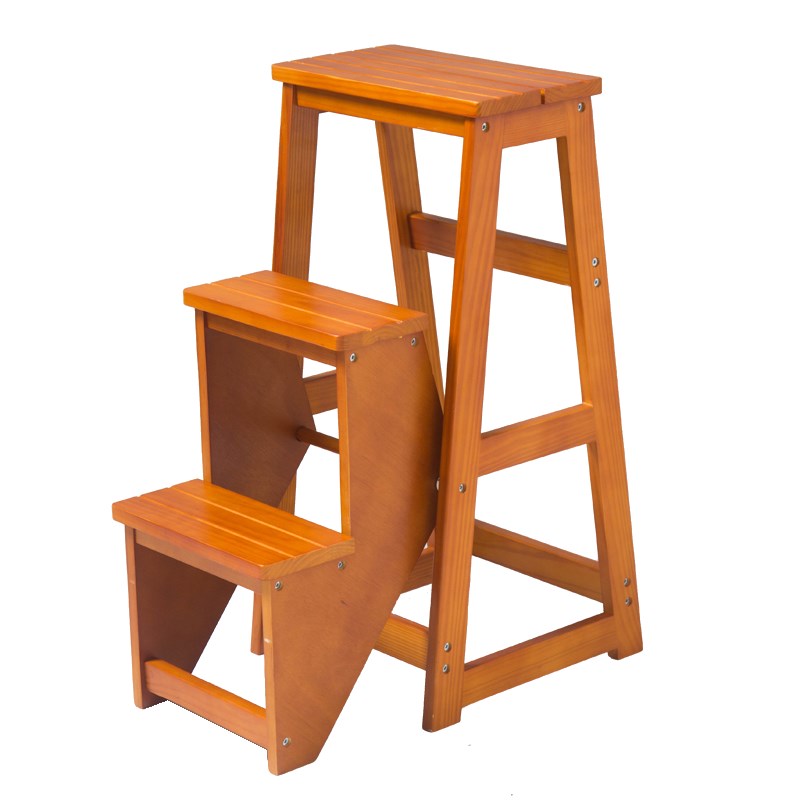 加高三步梯全实木加厚楼梯凳登高凳子多功能折叠梯椅木梯子家用