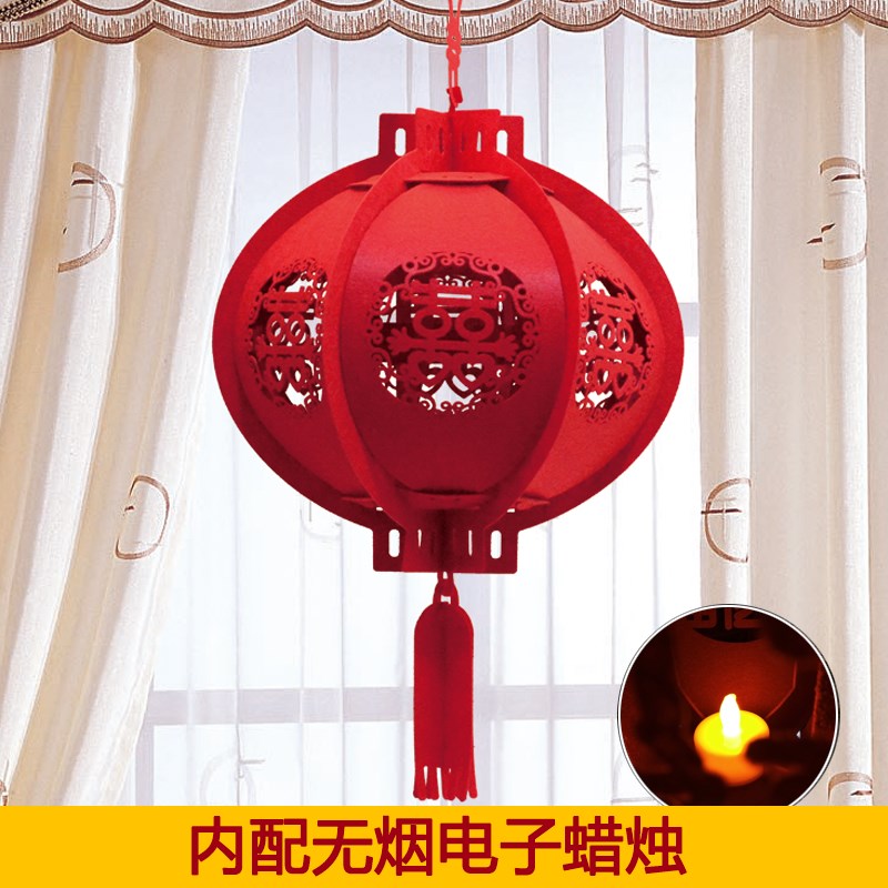 结婚庆婚礼用品纺布创意喜字宫灯红灯挂件新婚房布置装饰礼品