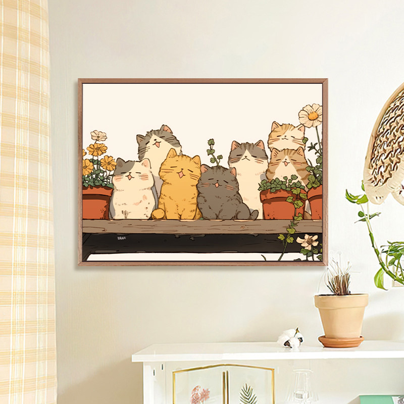 猫咪叠叠乐 数字油画手工填充涂色丙烯油彩画治愈解压手绘画画