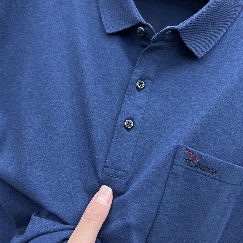 夏短袖有口袋翻领中老年人男纯棉T恤 爸爸休闲宽松POLO衫男装上衣