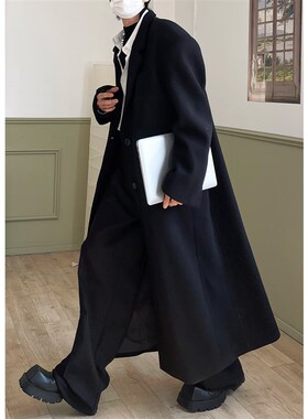 ZINGUP高级感毛呢大衣男款冬季宽松垫肩过膝中长款风衣呢子外套