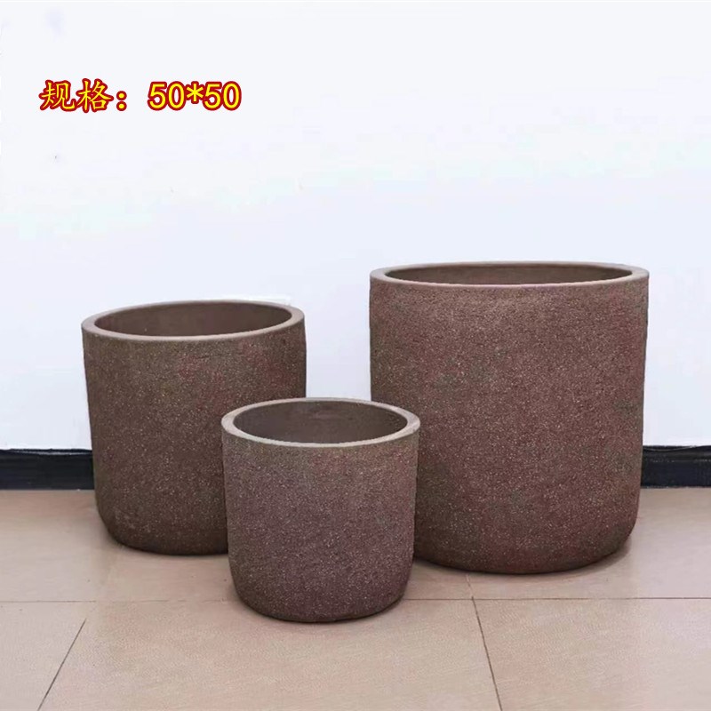 家用特大号圆形陶瓷花盆粗陶罐庭院户外花园落地盆栽长方形拉毛盆