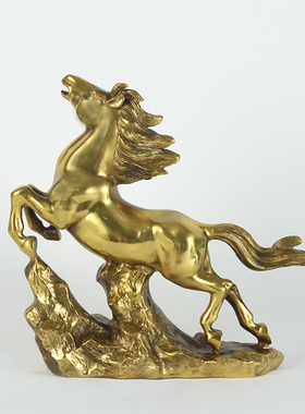 纯黄铜奔马摆件新中式送礼铜马礼品家居办公室客厅桌面装饰工艺品