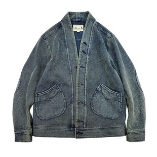 西里布蓝染剑道开衫外套道袍夹克衫男咔叽复古休闲拔染做旧新品