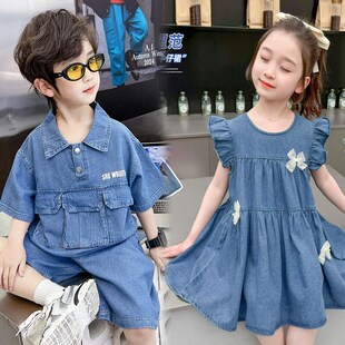 龙凤胎兄妹装夏天姐弟装一大一小2025新款潮1一7岁半儿童宝宝夏装