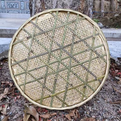 米筛竹编竹制品竹筛子弧底竹匾加固竹簸箕家用晾晒无孔圆簸箕收纳