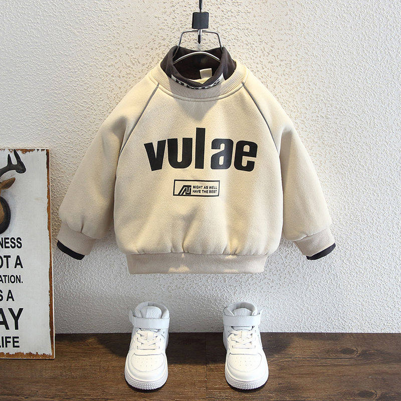 儿童冬季男童加绒加厚厚棉T2022新款酷帅男孩秋冬高领上衣宝宝冬