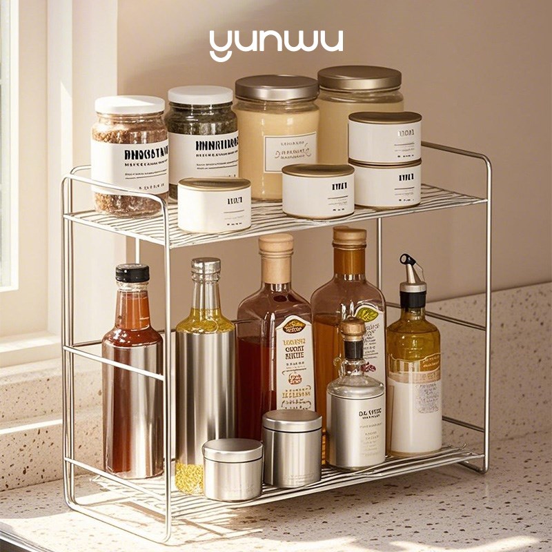 云物生活家用厨房台面调料置物架不锈钢油盐酱醋双层收纳架窄转角