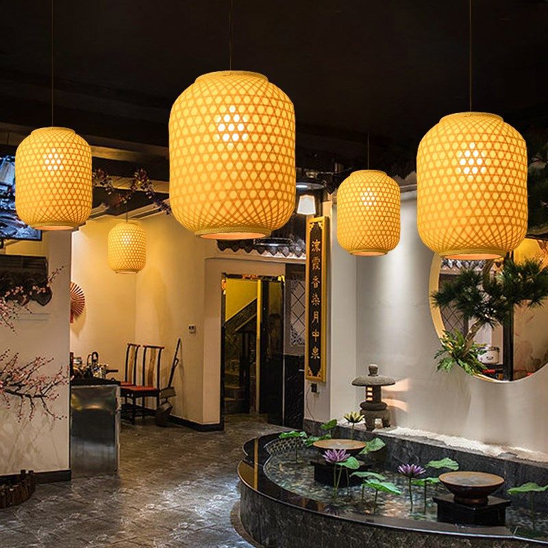 竹编灯笼新中式餐厅饭店火锅店印字吊灯禅意茶楼民宿仿古竹子灯具,家装灯饰光源,酒店/宴会厅/餐饮吊灯,淘宝优惠券,粉丝福利购,淘宝优惠卷