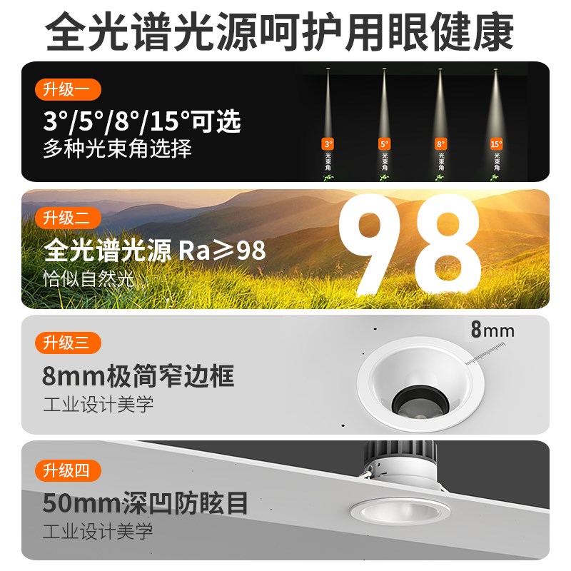 一束小光束角聚光射灯3/5/8度嵌入式led茶室餐桌展厅吊顶天花灯