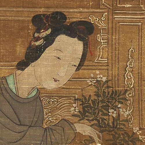 仇珠女乐图箜篌图传统工笔仕女画临摹范本中式装饰画艺术绢布画心