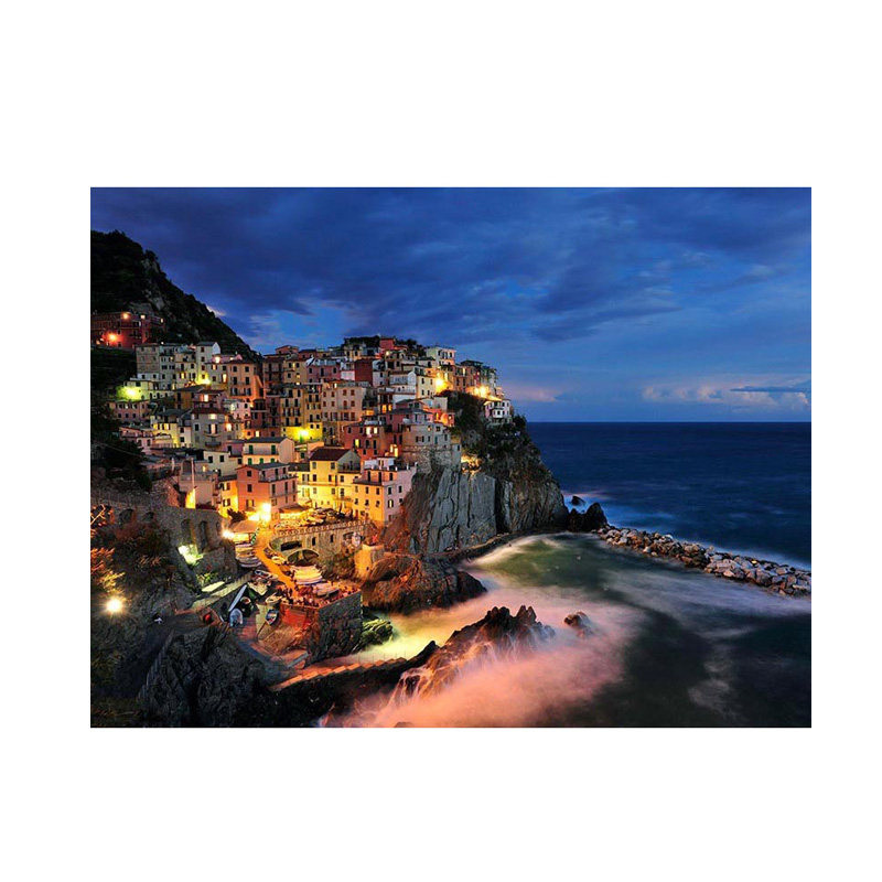 数字油画diy填充地中海街景夜景手工填色画画欧洲建筑丙烯油彩画