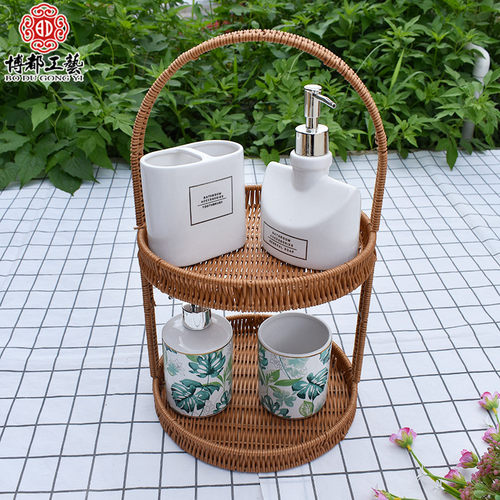 仿藤编织篮家用零食糖干果盘两层水果盘客厅茶点心篮创意糕点架子