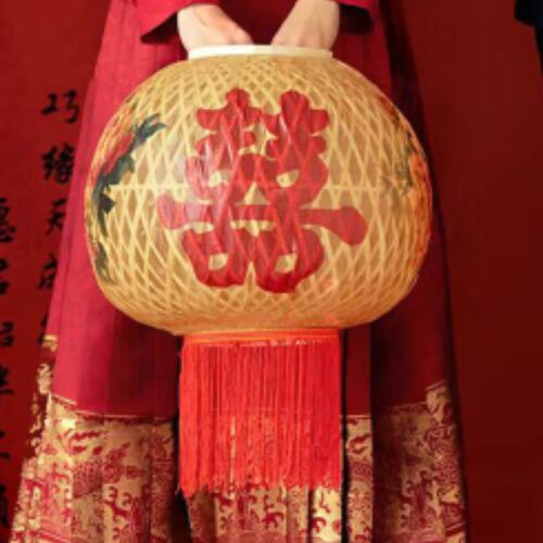 喜嫁秀禾婚纱摄影道具古风影楼拍照装饰创意竹编喜字灯笼
