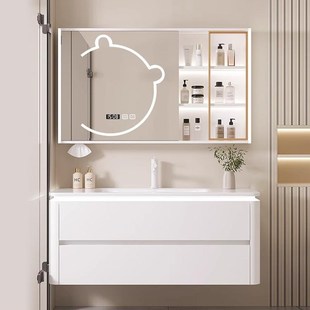 法式奶油风浴室柜陶瓷一体盆洗脸盆柜智能洗手洗漱台