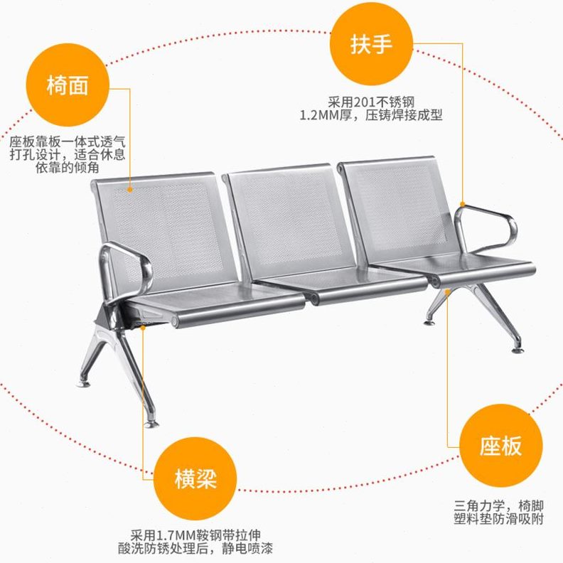 学校椅等候椅全不锈钢椅子站车连排椅公共候诊医院订作机场椅厂家
