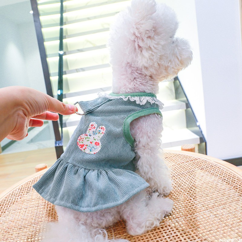 狗狗衣服宠物猫咪泰迪碎花兔带牵引环胸背春夏薄款连衣裙子娃娃衫