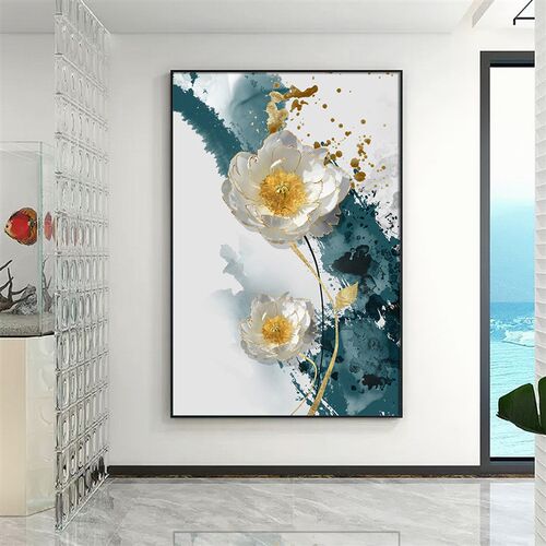 富贵玄关走廊牡丹装饰画客厅油画墙壁挂画背景墙入户酒店