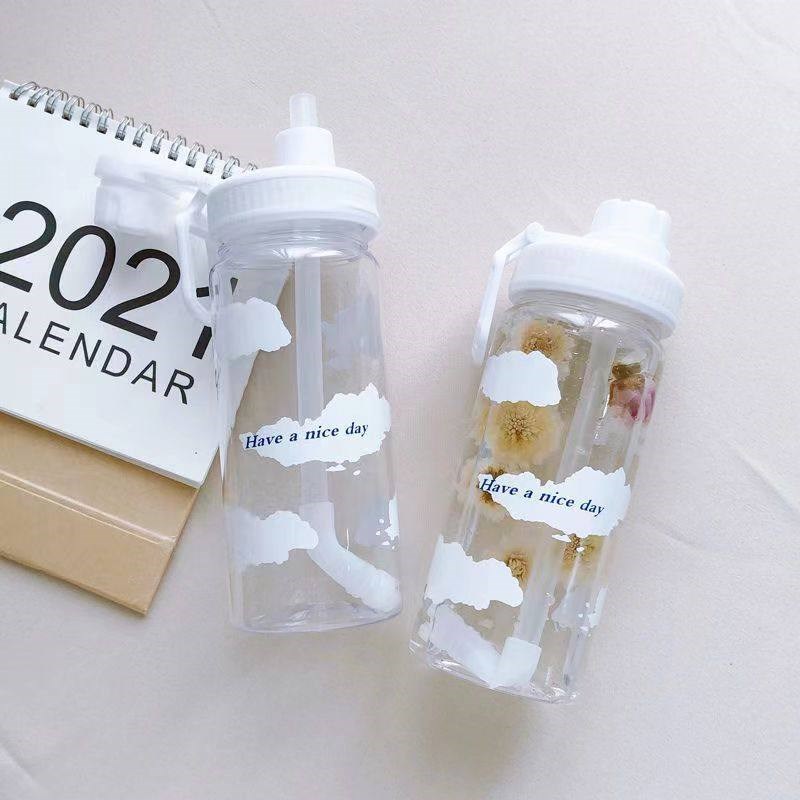 夏季塑料杯子爱云朵饮杯女生吸管杯随手耐摔水杯