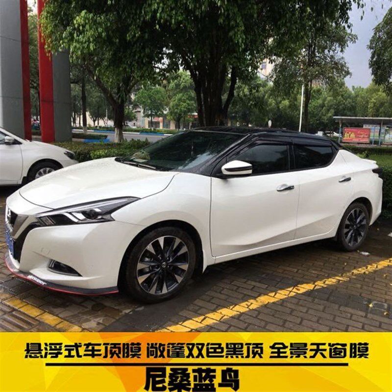 蓝鸟改装悬浮车顶全景天膜色车身亮黑膜镜黑顶膜侧边柱膜